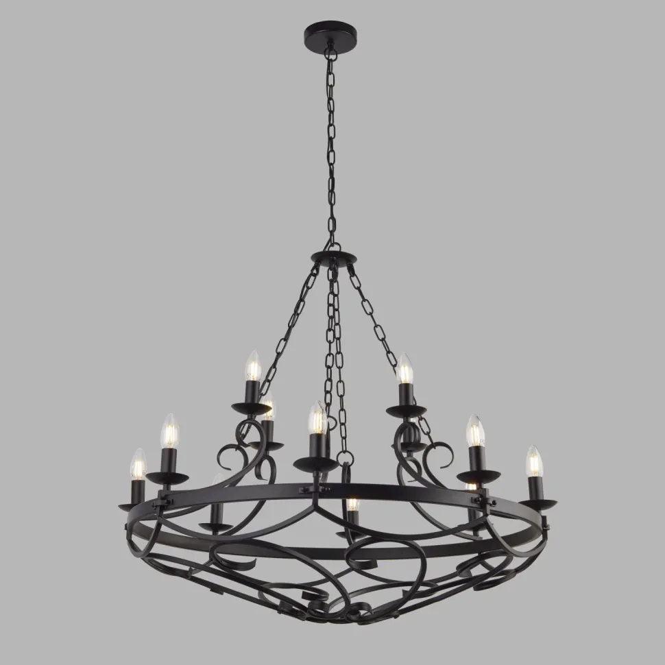 Kronleuchter Schmiedeeisen Ø 89 cm Schwarz Rustikal 12x E14