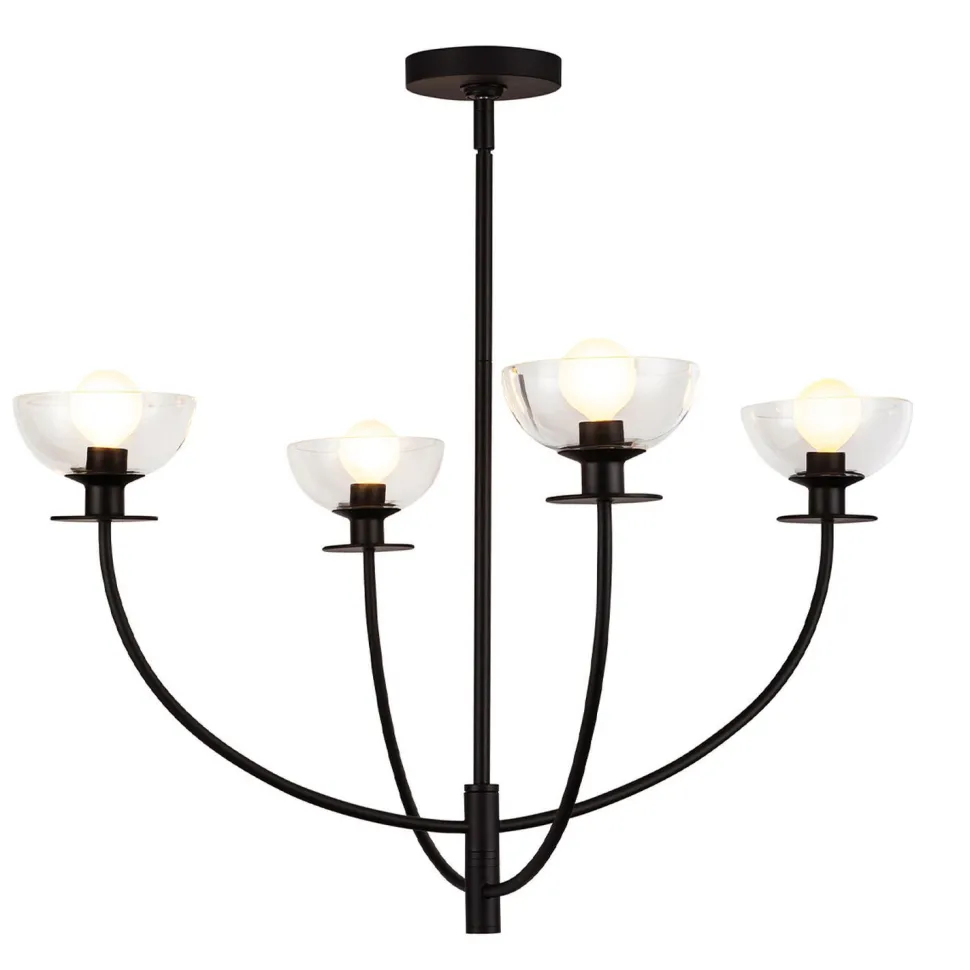 Kronleuchter Schwarz Metall Glas 67,3 cm breit 4x E14