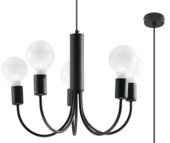 Kronleuchter Schwarz Metall 5-flammig Retro Ø 45 cm