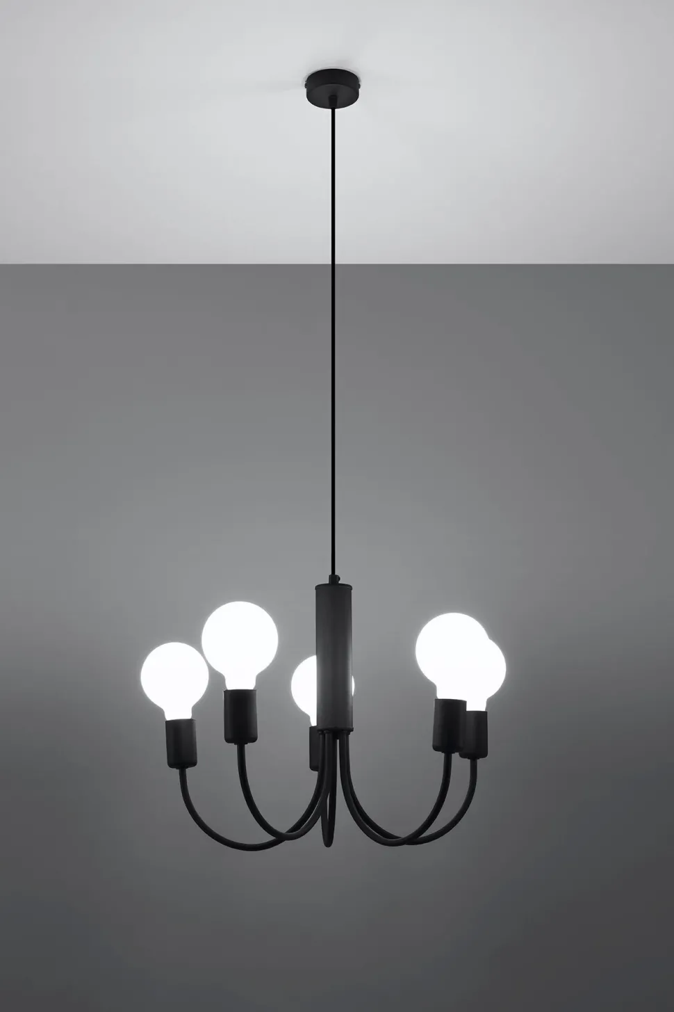 Kronleuchter Schwarz Metall 5-flammig Retro Ø 45 cm