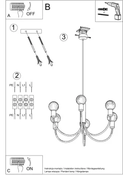 Kronleuchter Schwarz Metall 5-flammig Retro Ø 45 cm