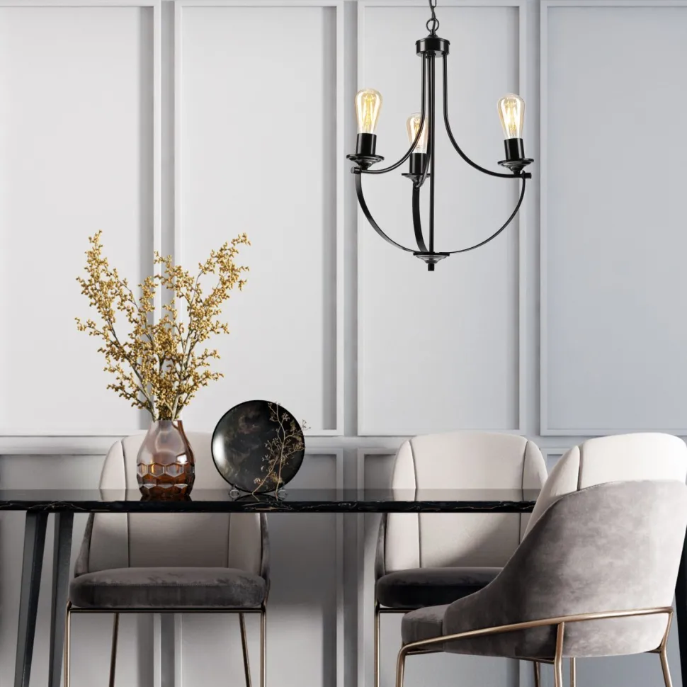 Kronleuchter Schwarz Metall Ø 42 cm 3-flammig E27 Rustikal