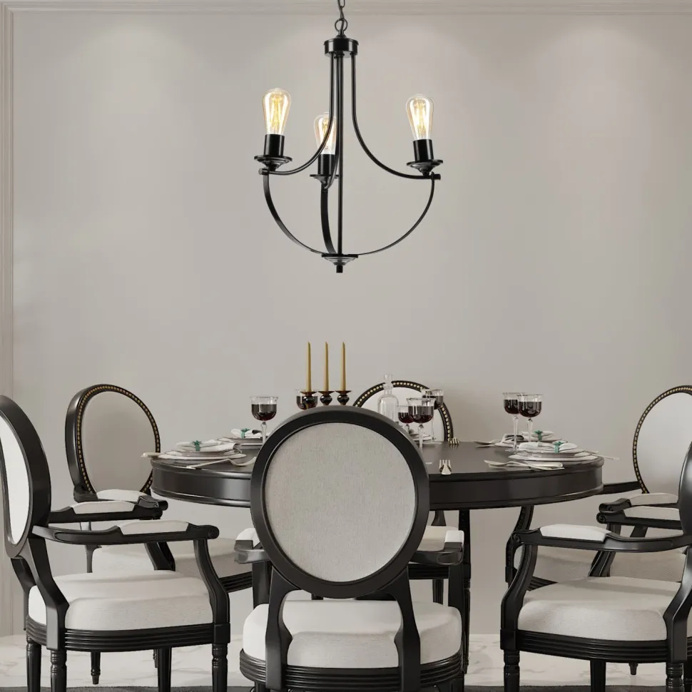 Kronleuchter Schwarz Metall Ø 42 cm 3-flammig E27 Rustikal