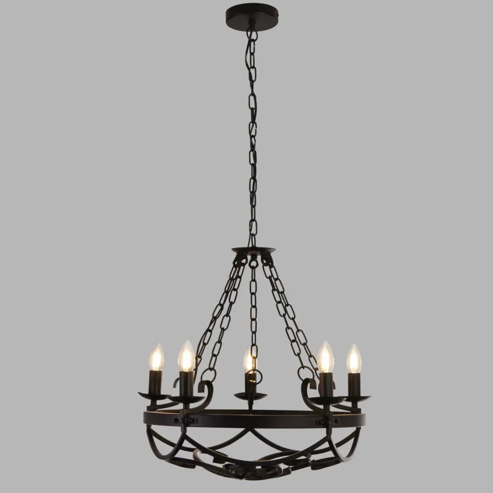 Kronleuchter Schwarz Rustikal Schmiedeeisen Ø 54 cm 5x E14