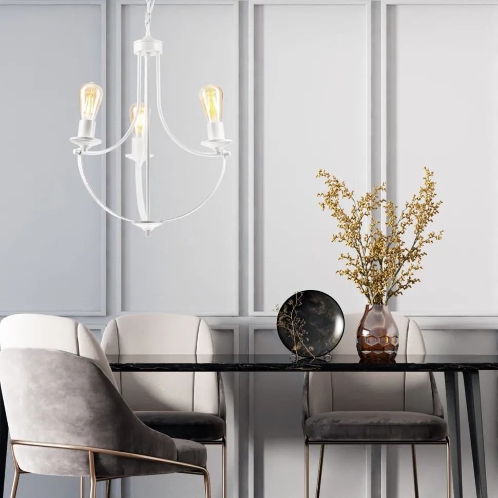 Kronleuchter Weiß 3-flammig E27 Ø 42 cm Metall Rustikal