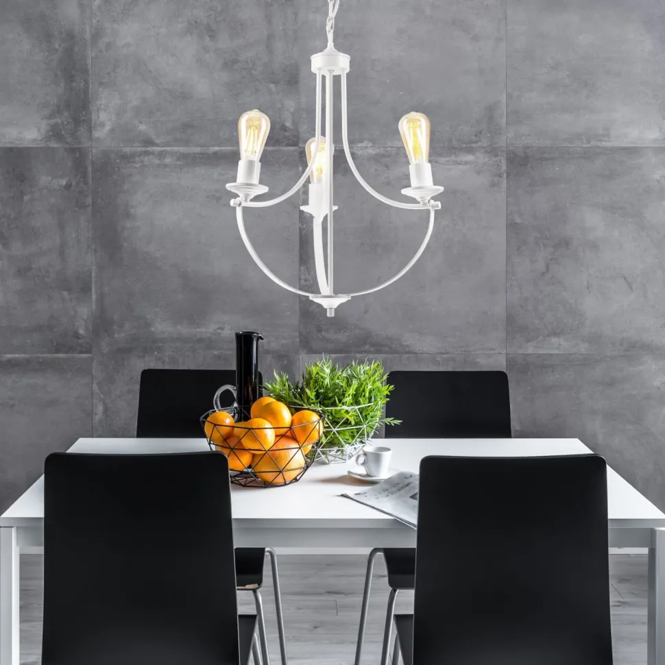 Kronleuchter Weiß 3-flammig E27 Ø 42 cm Metall Rustikal