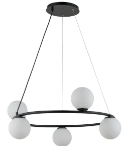 Kugel Pendelleuchte Schwarz Weiß Glas Metall G9 Ø68 cm