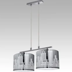 Kunstvolle Hängeleuchte in Edelstahl 2-flmg