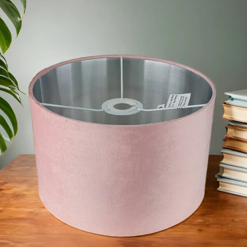 Lampenschirm Samt D: 28 cm in Pink Silber rund