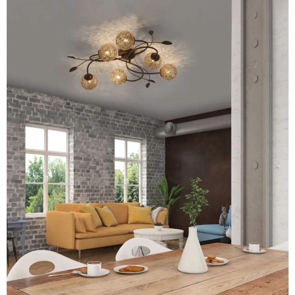 Landhaus Deckenlampe G9 L:68 cm Kugeln Gold Floral