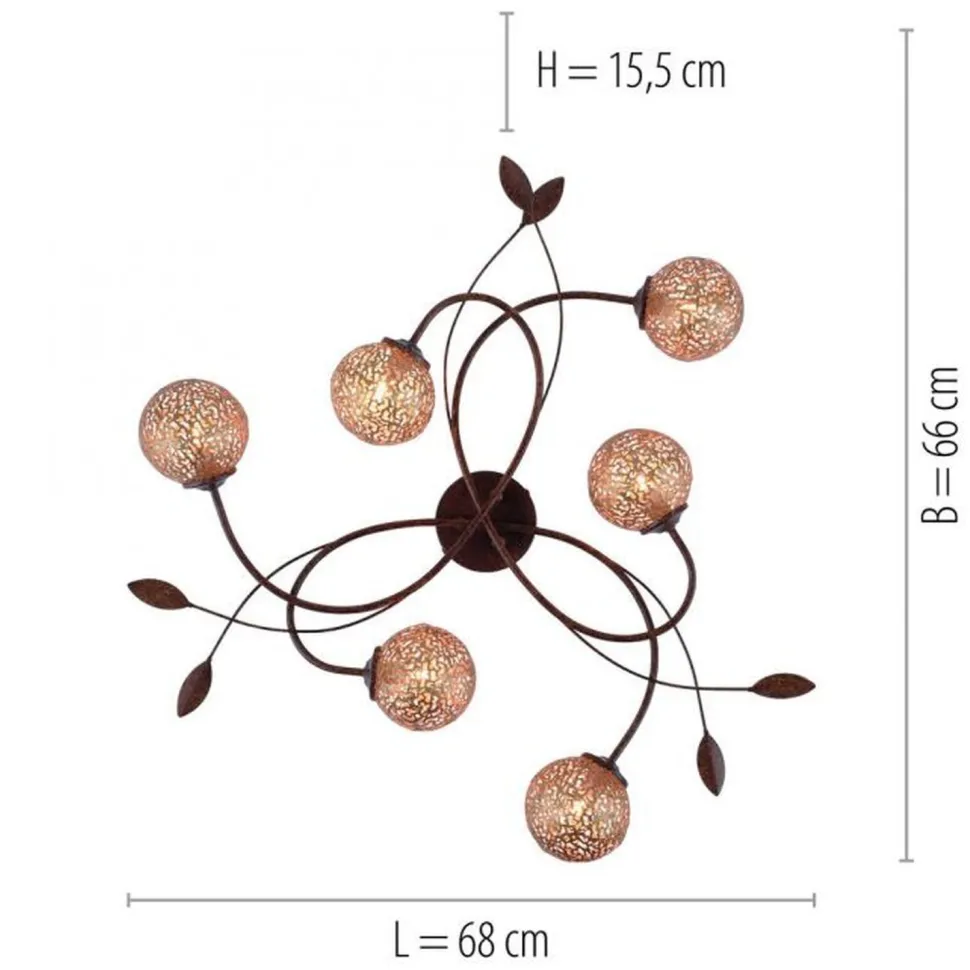 Landhaus Deckenlampe G9 L:68 cm Kugeln Gold Floral