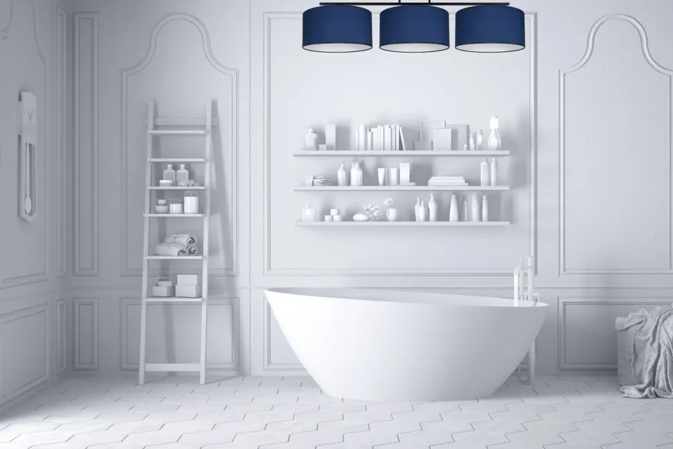 Lange Deckenleuchte Stoff Schwarz Blau Weiß E27 100 cm