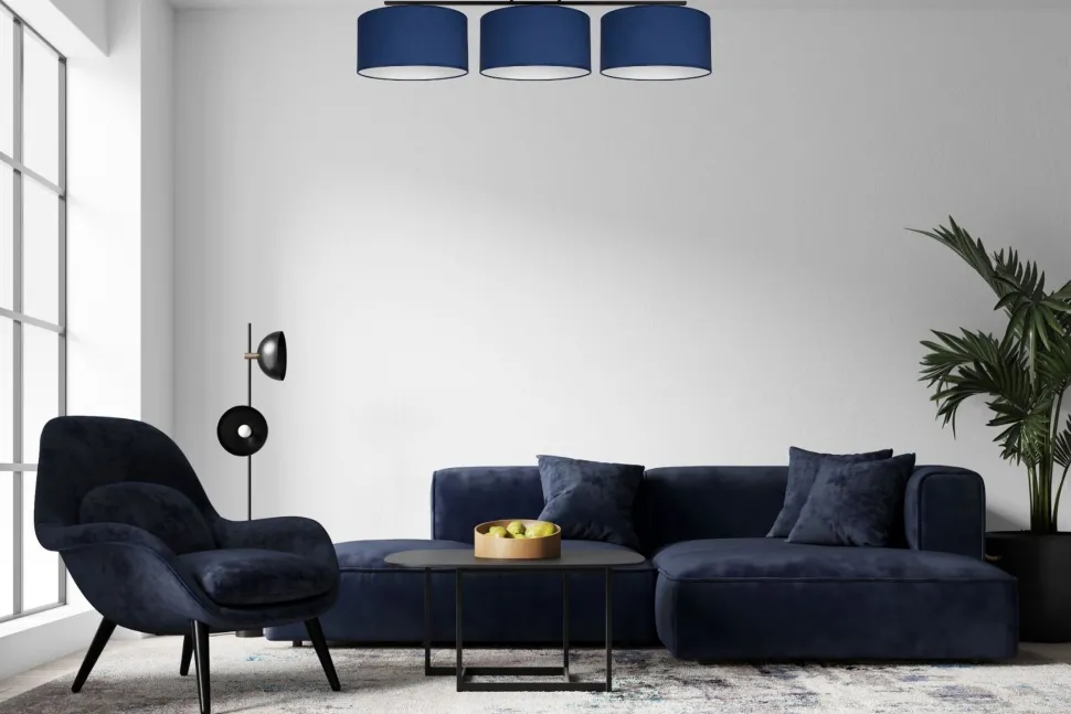 Lange Deckenleuchte Stoff Schwarz Blau Weiß E27 100 cm