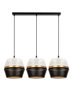 Lange Hängelampe 3-flammig Metall Schwarz Weiß Gold E27