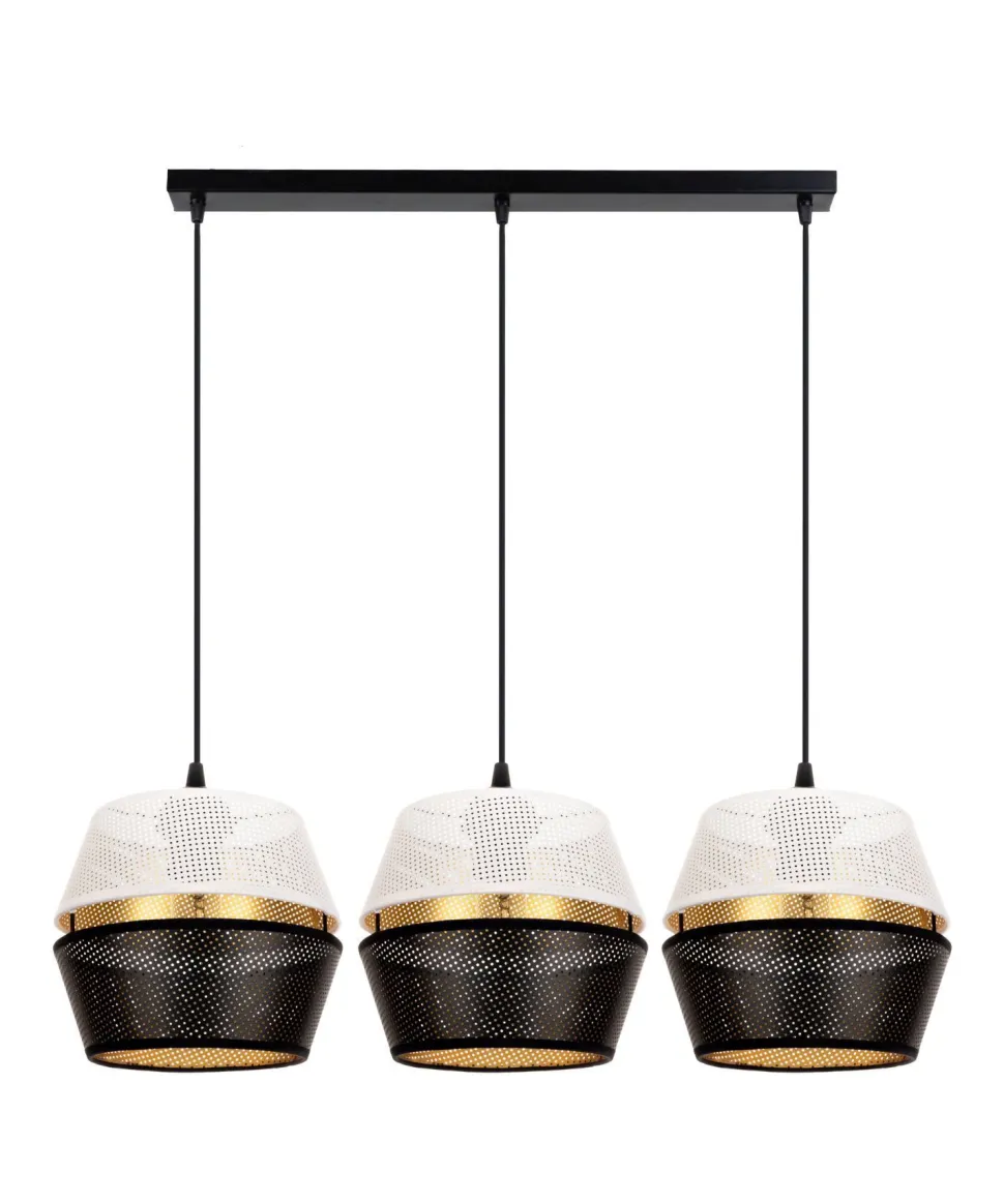 Lange Hängelampe 3-flammig Metall Schwarz Weiß Gold E27