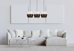 Lange Hängelampe 3-flammig Metall Schwarz Weiß Gold E27