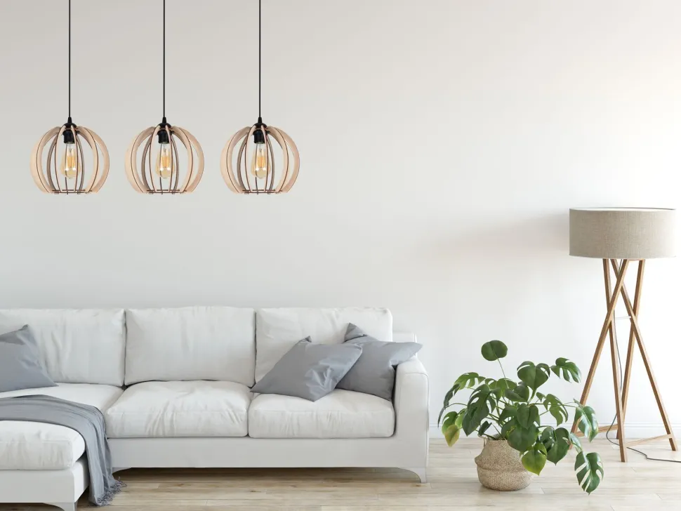 Lange Hängelampe Holz Metall E27 L:80 cm wohnlich