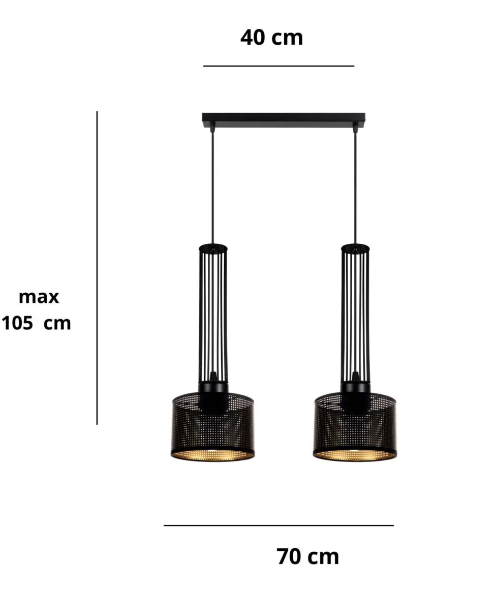 Lange Hängelampe Metall 70 cm 2-flmg E27 Schwarz Gold