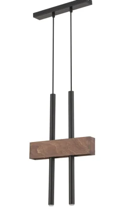 Lange Hängelampe Metall Holz Schwarz 2-flammig 31 cm