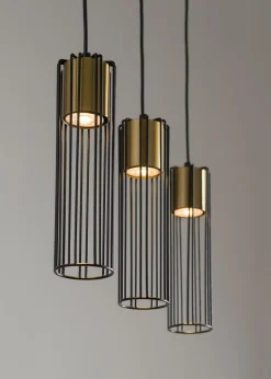 Lange Hängelampe Schwarz Gold 60 cm Zylinder 3-flammig