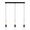 Lange Hängelampe Schwarz Holz Metall L:60 cm E27 3-flmg