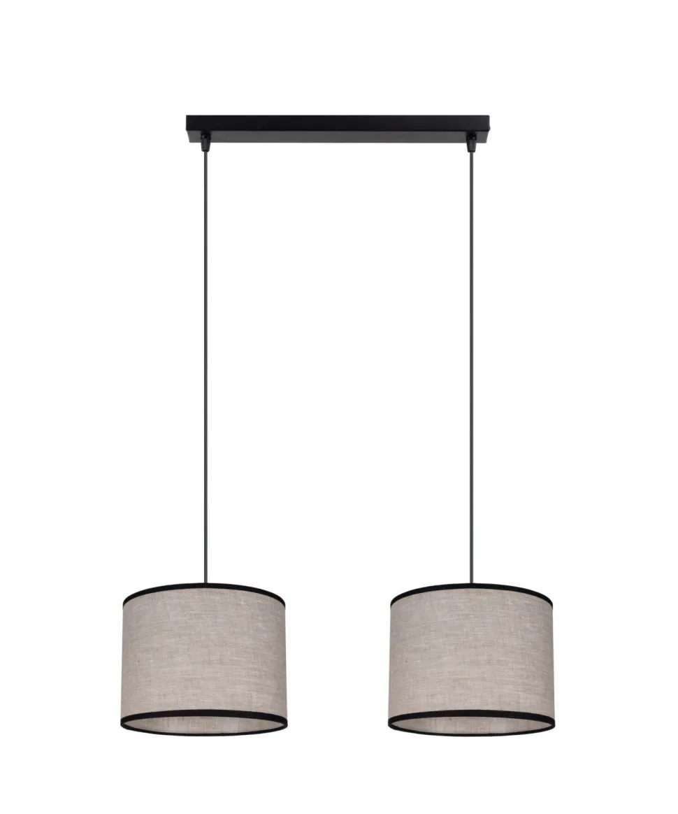 Lange Hängelampe Stoff Schwarz Beige E27 50 cm 2-flmg