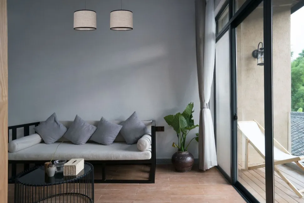 Lange Hängelampe Stoff Schwarz Beige E27 50 cm 2-flmg