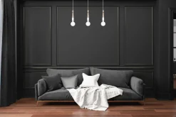 Lange Hängelampe Weiß Holz Metall L:60 cm E27 3-flmg