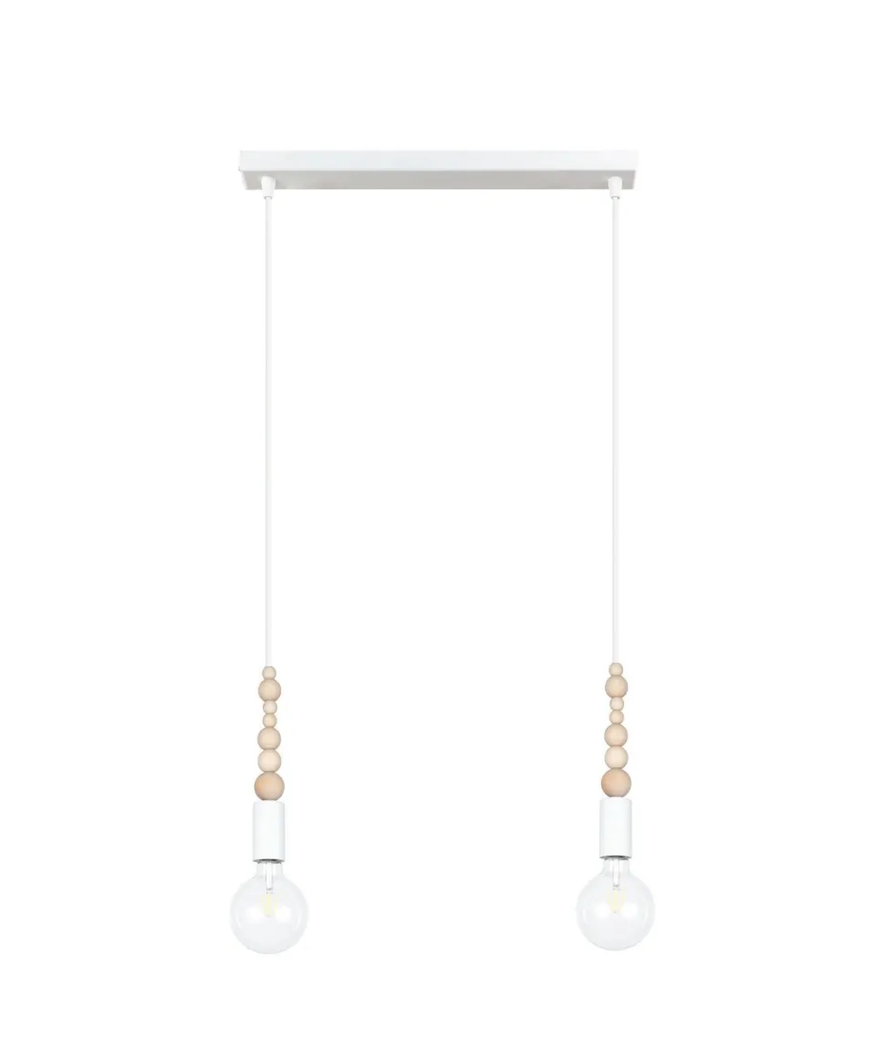 Lange Hängelampe Weiß Holz Metall L:40 cm E27 2-flmg