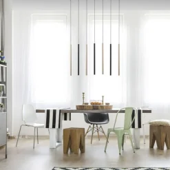 Lange LED Hängelampe Metall dimmbar Schwarz Messing