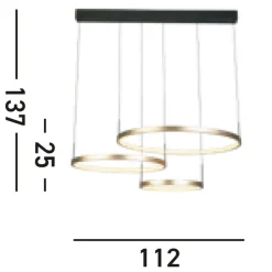 Lange LED Pendelleuchte in Schwarz Gold Ringe 112 cm