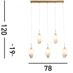 Lange Pendelleuchte Glas Metall 78 cm in Messing Weiß