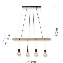 Lange Pendelleuchte Holzbalken 100 cm inkl E27 2700 K