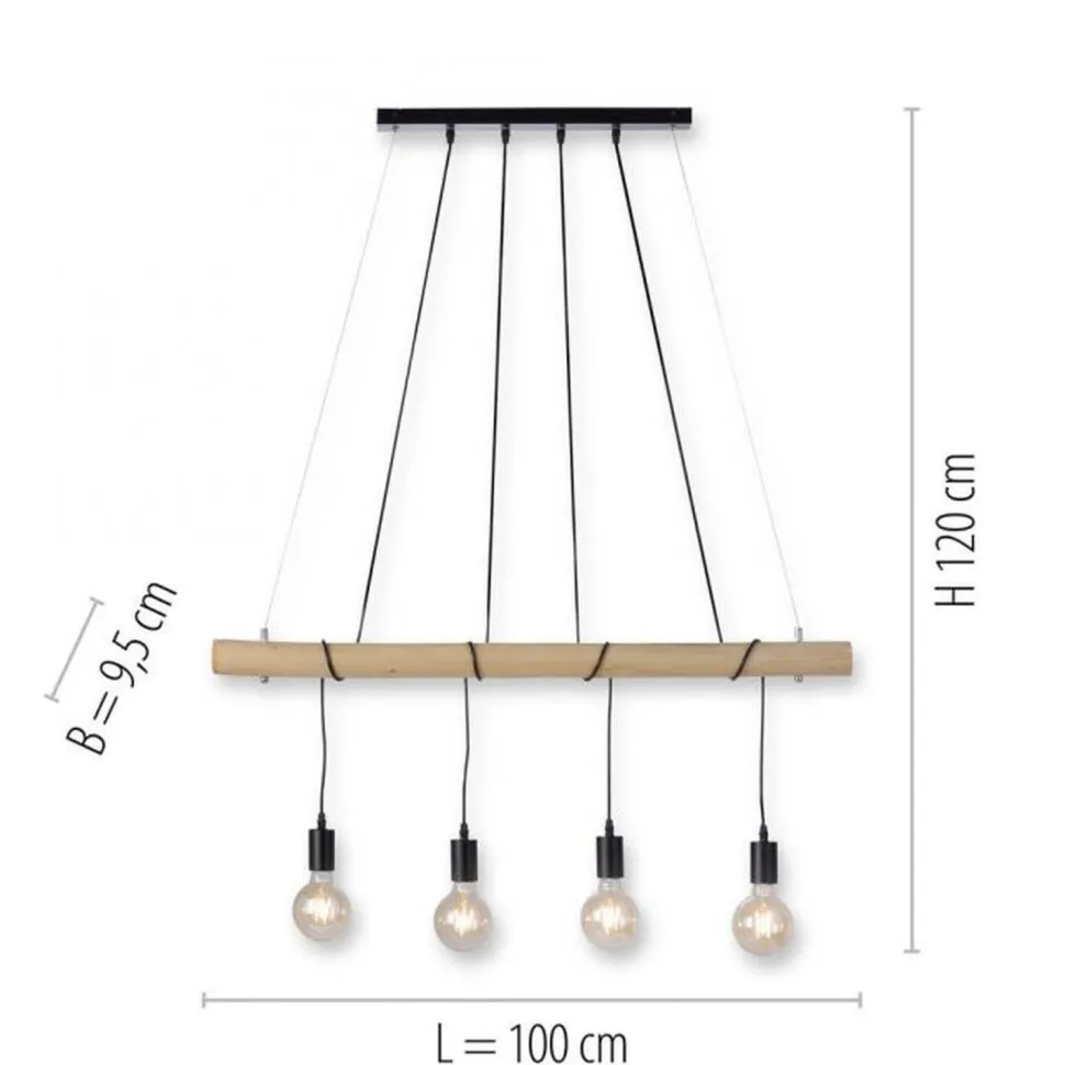Lange Pendelleuchte Holzbalken 100 cm inkl E27 2700 K