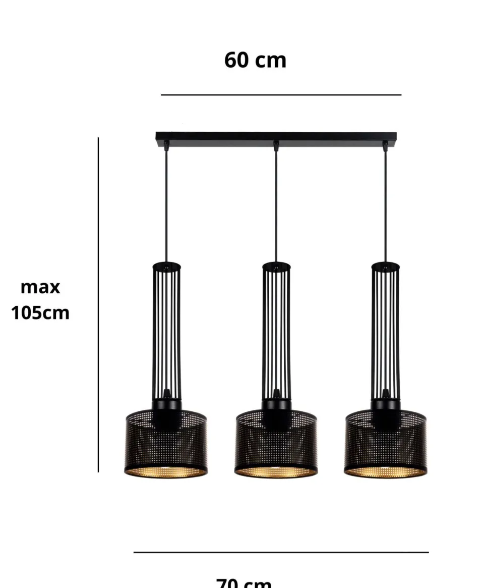 Lange Pendelleuchte Metall 70 cm 3-flmg Schwarz Gold