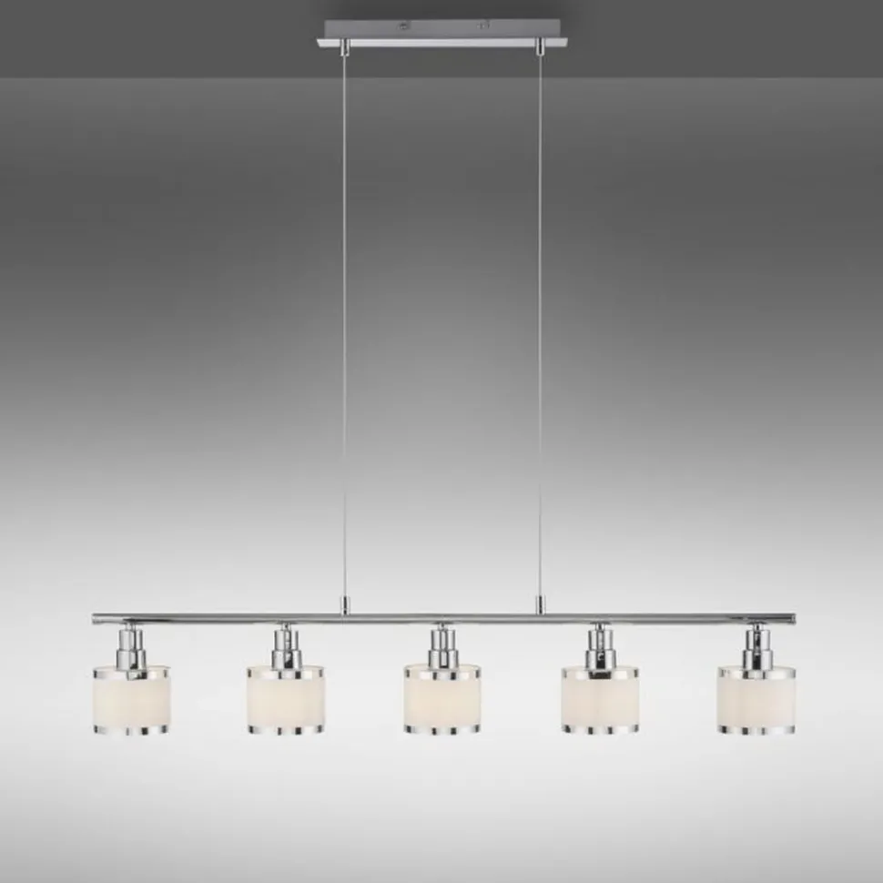 Lange Pendelleuchte Metall Chrom 5-flammig E14 90 cm