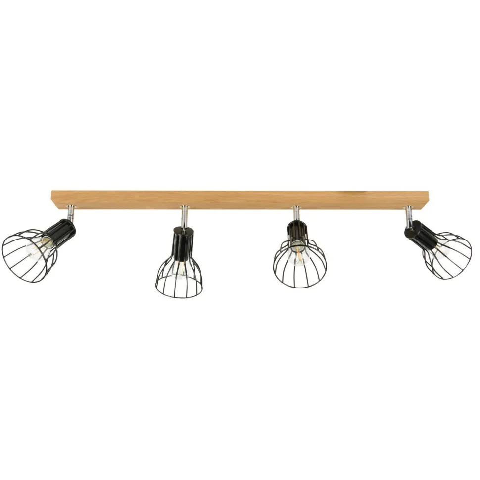 Langer Deckenstrahler Holz Metall 4-flmg beweglich