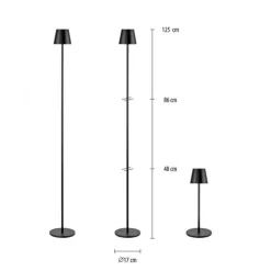 LED Akku Stehlampe Schwarz IP54 125 cm Touch Dimmen 2 W