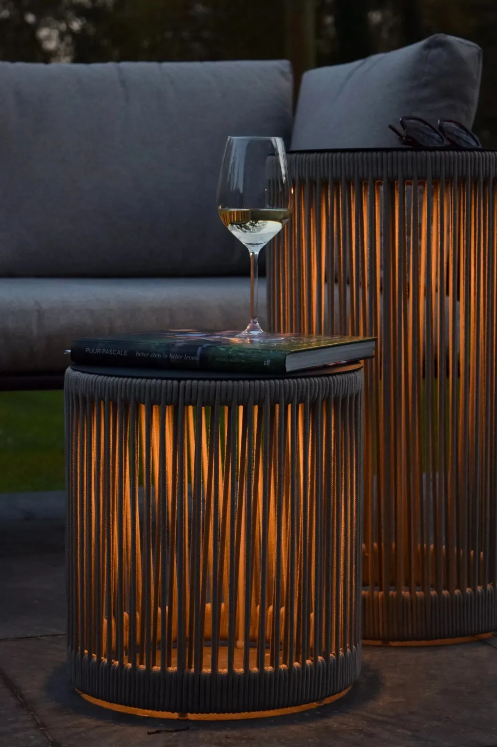 LED Akku Stehleuchte Taupe 3000 K IP44 Hocker Tisch