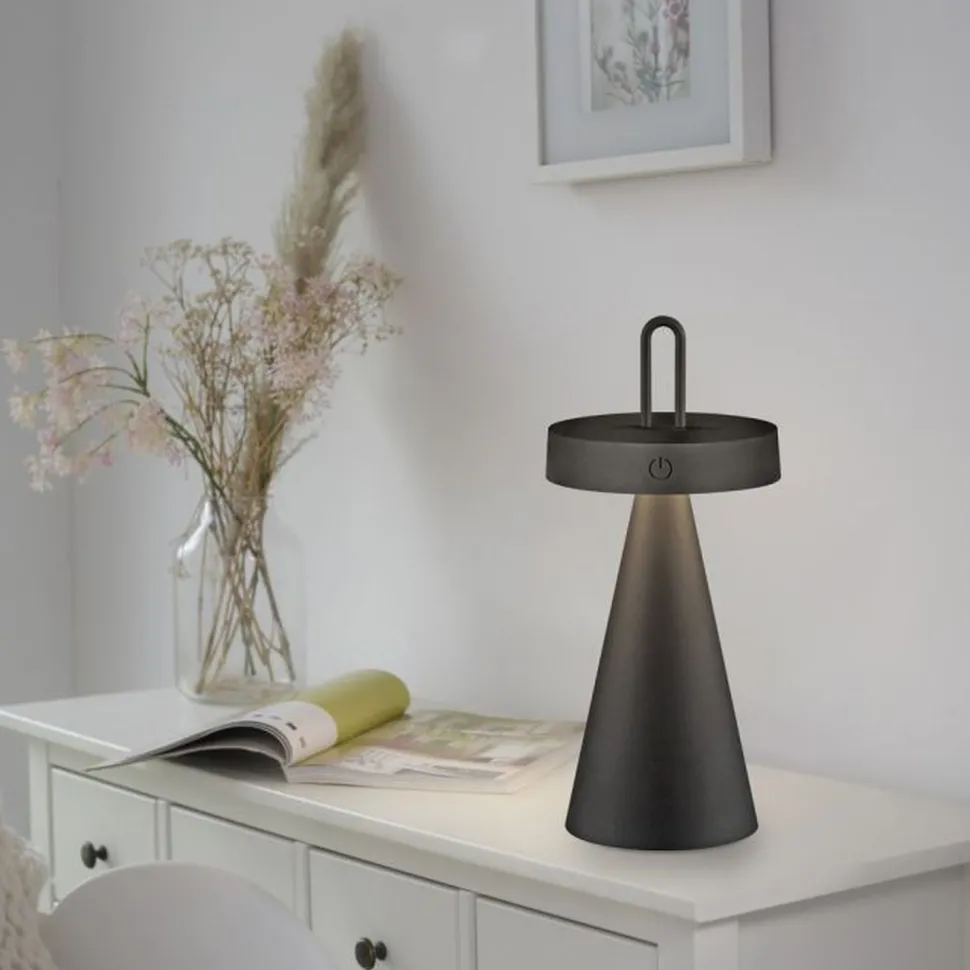 LED Akku Tischlampe Dimmer Touch IP44 28,9 cm Schwarz