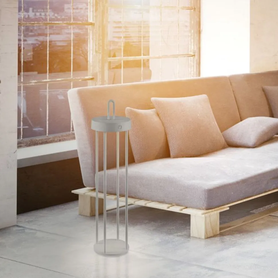 LED Akku Tischlampe Metall dimmbar IP44 2700 K Greige