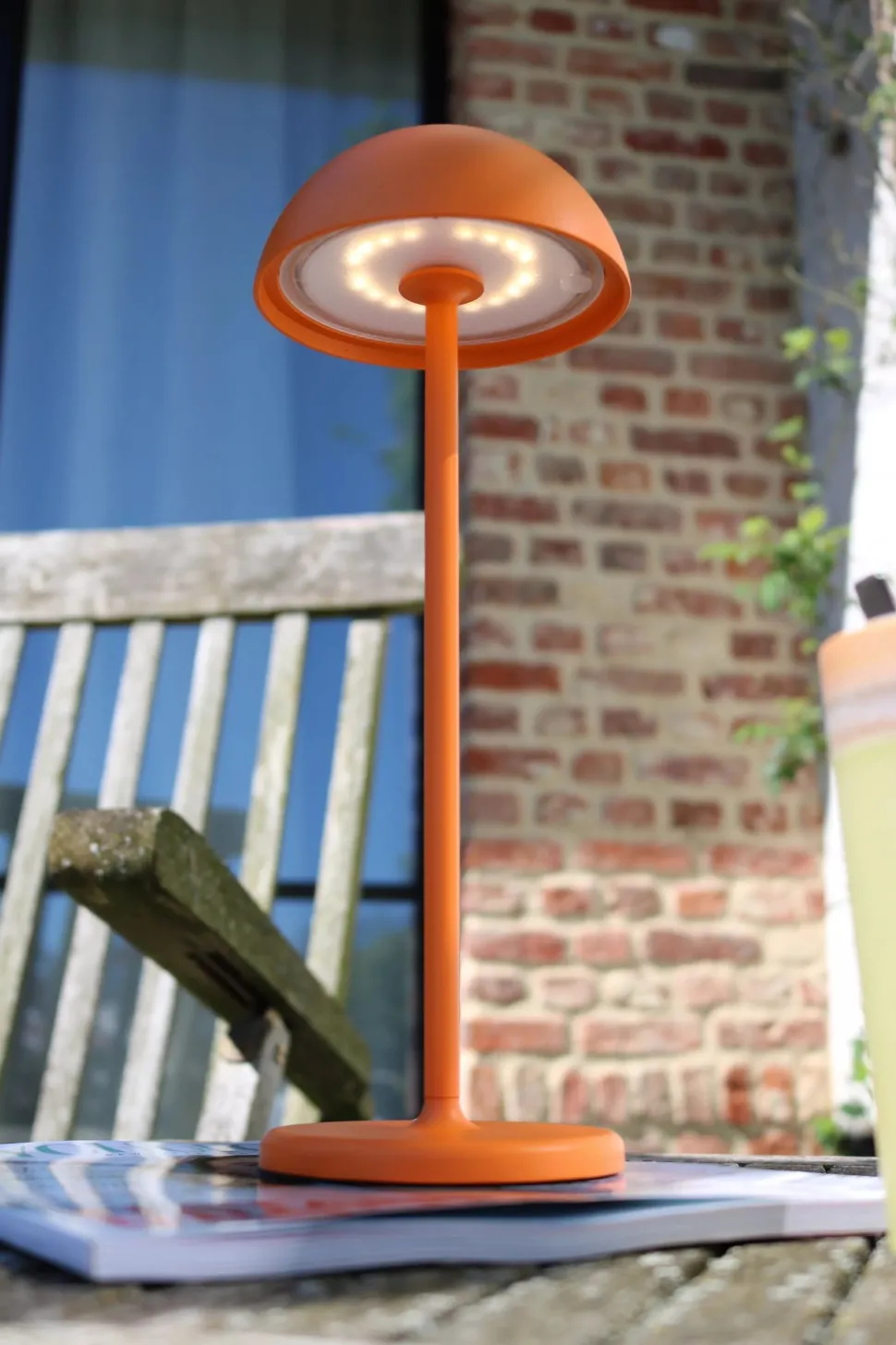 LED Akku Tischlampe Orange 32 cm 3000 K IP54 7h dimmbar