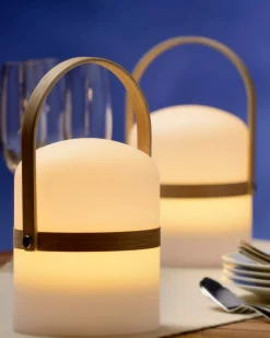 LED Akku Tischleuchte Holz Weiß 3000 K IP44 26,5 cm