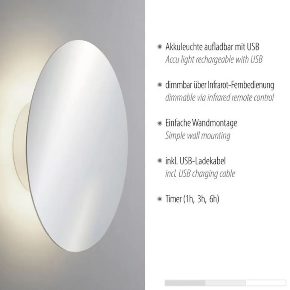 LED Akku Wandlampe dimmbar Fernbedienung 1 W in Chrom