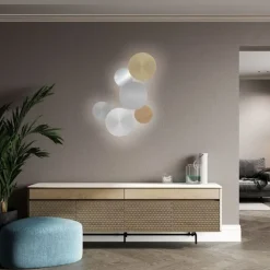 LED Akku Wandlampe Grau Ø25 cm dimmbar Fernbedienung