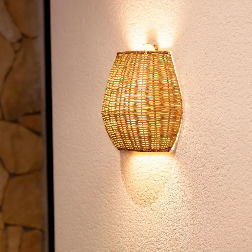 LED Außenleuchte Akku Rattan H: 24,5 cm kabellos dimmbar