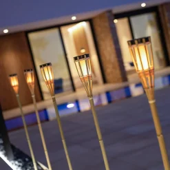 LED Außenleuchte Fackel Erdspieß Solar 120 cm hoch Bambus IP44