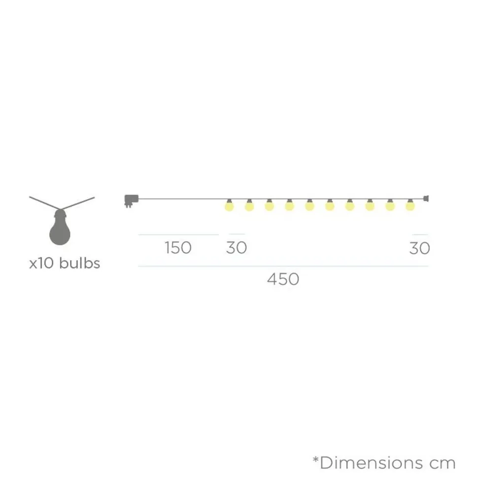 LED Außenlichterkette mit Stecker IP44 Transparent 4,5m 2700K