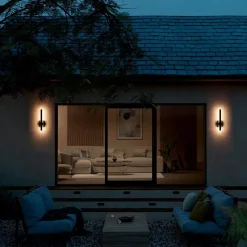 LED Außenwandleuchte Aluminium H: 56 cm IP44 Schwarz indirekt