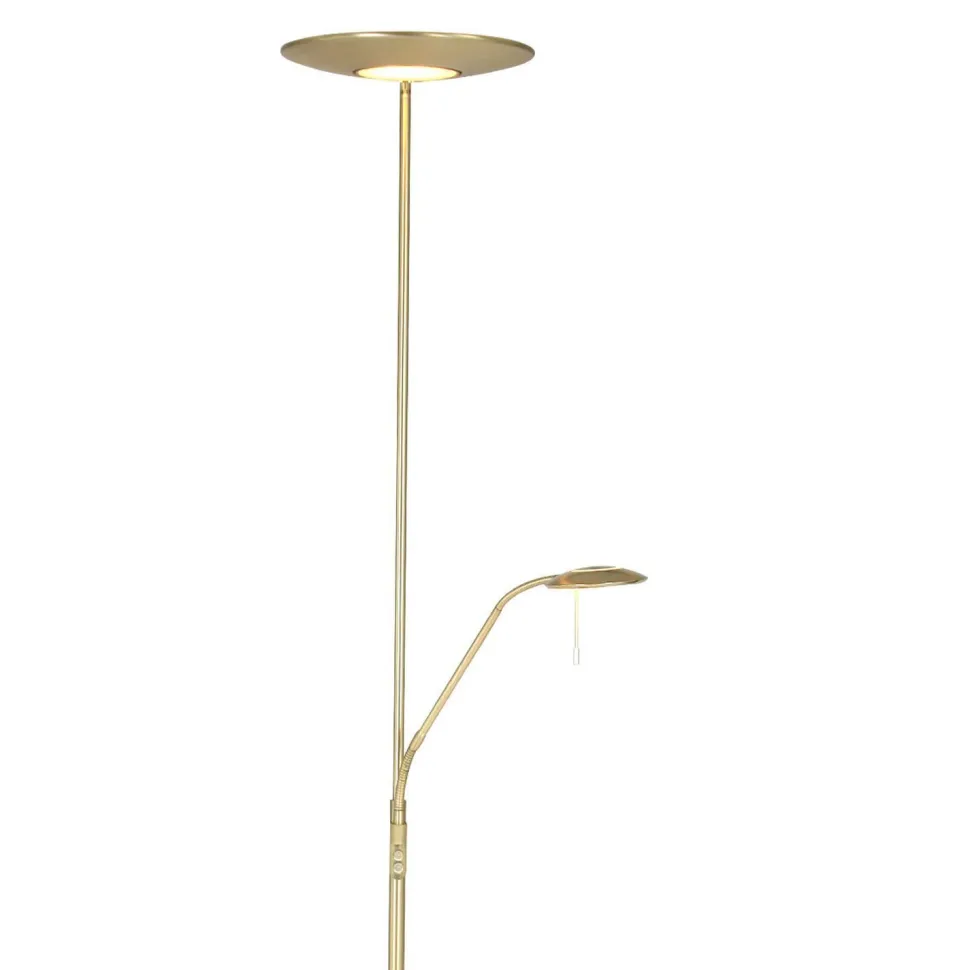 LED Deckenfluter mit Lesearm in Messing 185 cm dimmbar